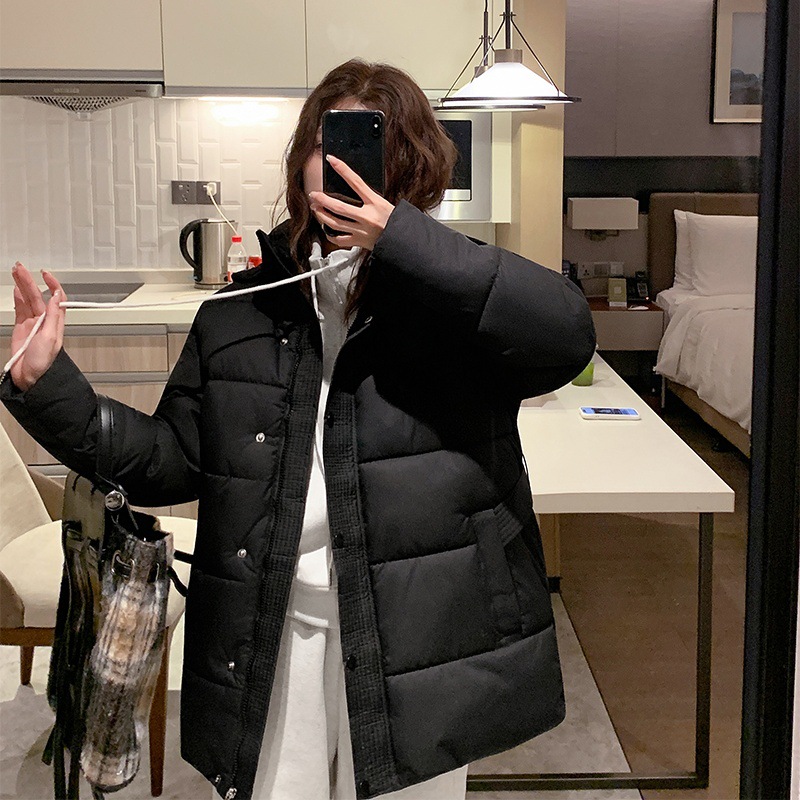 2025外贸新款棉服连帽韩版腰带修身时尚棉服立领保暖棉衣女外套潮