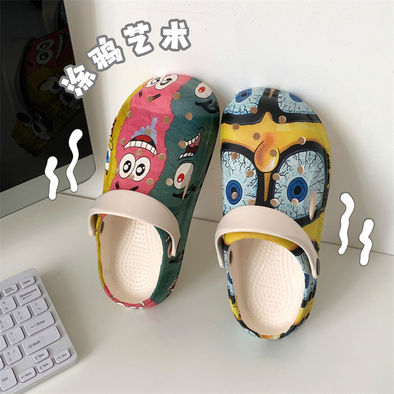 Summer slippers for women, home wear, thick-soled, non-slip, poop-feeling, hole-in-the-wall shoes, internet celebrity ins couples, beach slippers for men