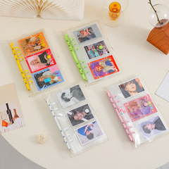 PVC Transparent Six-Hole Spiral Notebooks for Girls Students 3x3 Inch Triple-Page Fan Fan Star Collection Album Card Storage Case