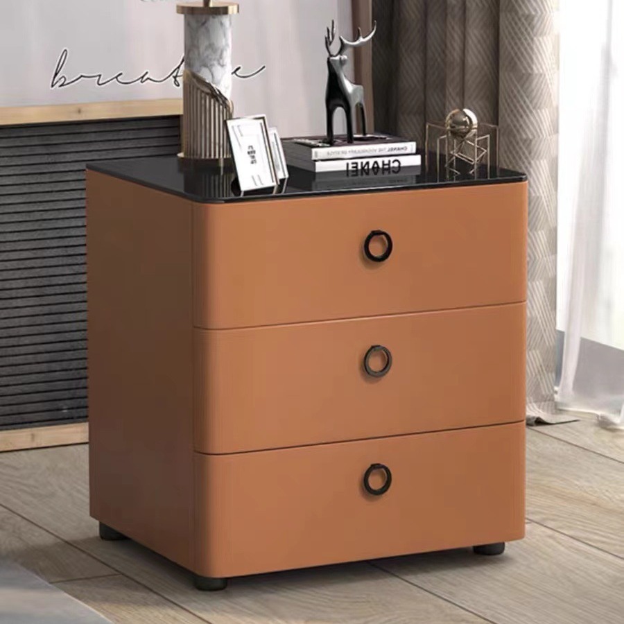 Light Luxury Bedside Table Simple Modern High-end Glass Bedside Cabinet New Style Installation-free Internet Famous Ins Style Storage Cabinet