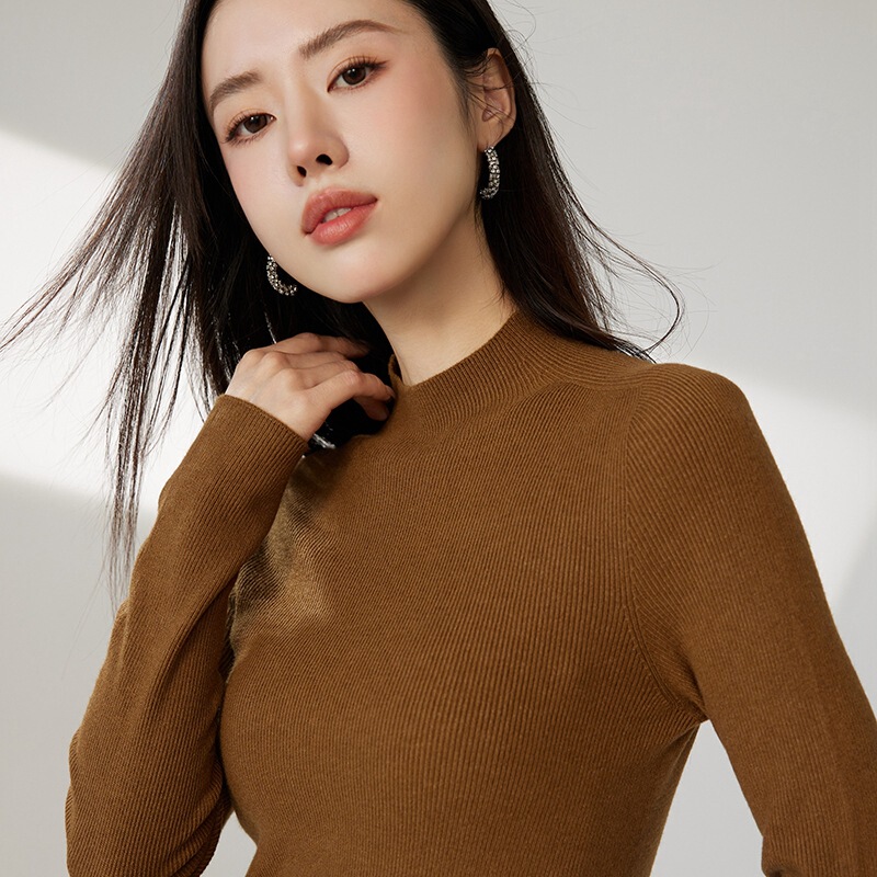 Classic Basic half turtleneck worsted mernu wool blended shirt women's all-match slim fit undershirt sweater