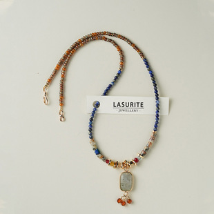 Dunhuang New Chinese Style National Style Necklace Female Niche Natural Stone Handmade Beaded Autumn and Winter Sweater Long Chain Clavicle Chain Temperament