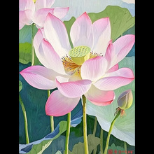 卧室装饰画莲花荷花挂画餐厅饭厅走廊过道楼梯间背景DIY数字油画