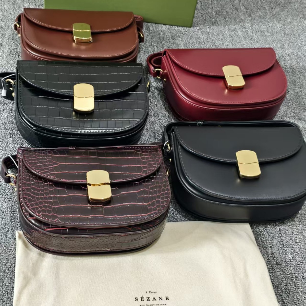 Cross-border bestseller: Sézane vintage shoulder bag, gold buckle flap bag, high-end and fashionable women’s bag, crossbody saddle bag