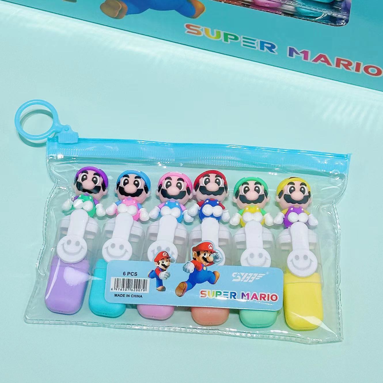 Mini traje de resaltador de 6 colores de dibujos animados de estilo de dibujos animados de aspecto alto estudiante marcador de color marcador clave