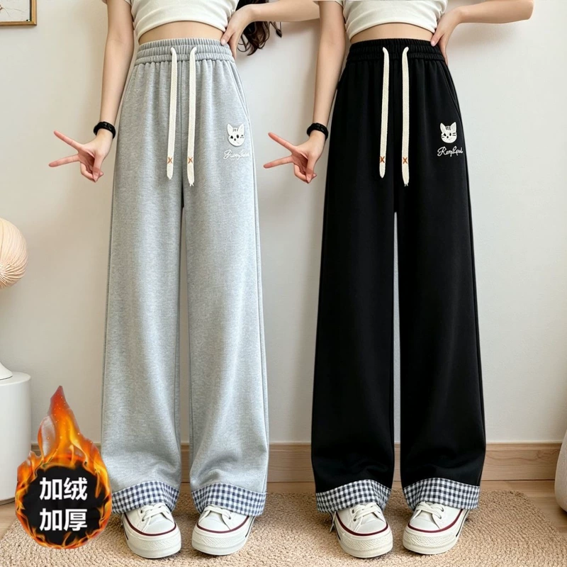 Брюки для девочек с кошачьим принтом демисезонные