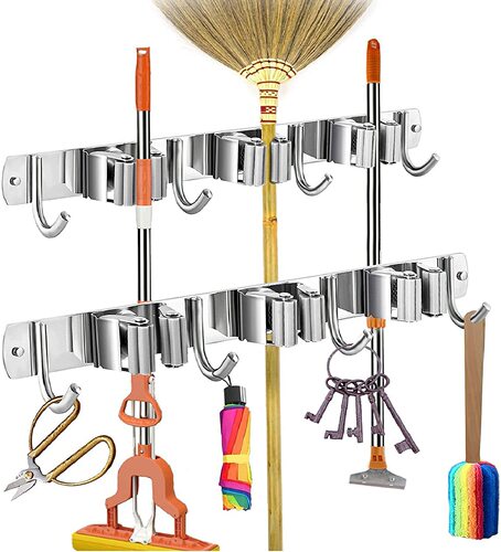 Stainless steel broom holder without drilling, bathroom broom rack, wall-mounted broom hook, 304 thick broom hook