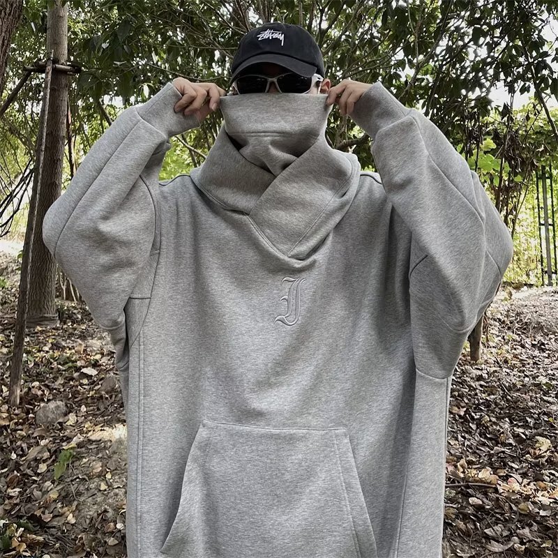 High-Neck Hooded Sweatshirt for Men, Spring and Autumn American Style Trendy Brand, Functional Hip-Hop Design, Loose Jacket High-Neck Hooded Sweatshirt for Men, Spring and Autumn American Style Trendy Brand, Functional Hip-Hop Design, Loose Jacket