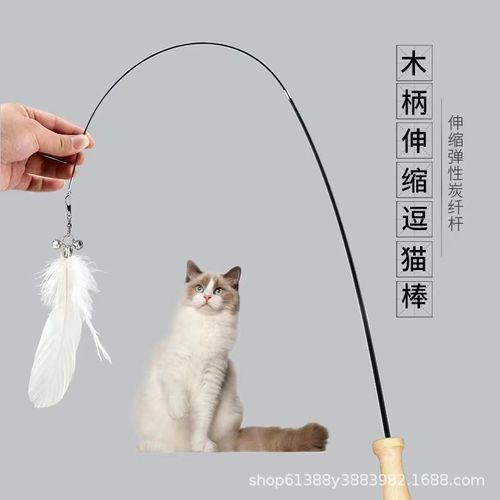 Wholesale wooden handle two-section telescopic pole cat teaser stick replacement head training cat scratch-resistant feather cat teaser pole cat toy supplies