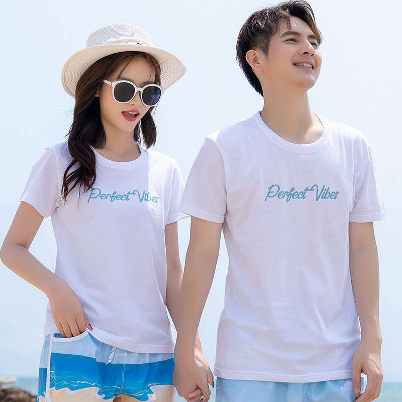 Suministro directo de fábrica pareja Camiseta de manga corta marca de moda masculina camisa de fondo camiseta ropa pareja desgaste verano personalizable LOGO
