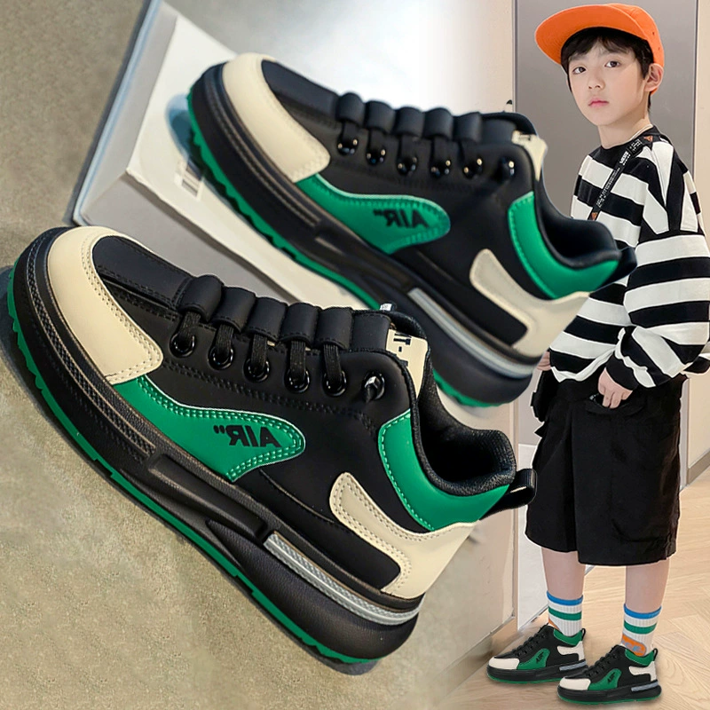 Детская обувь, черные кроссовки для мальчиков, 2023, Новые осенне-зимние детские кожаные туфли с высоким верхом, хлопчатобумажная обувь для мальчиков на флисовой подкладке