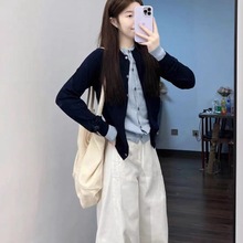 学院小香风蓝色针织套装女2025韩系巨好看的早秋季流行穿搭一整套