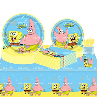 新款海绵宝宝派对餐具套装 纸盘纸杯SpongeBob桌布一次性装饰用品
