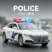 车致1:32大众CC警车合金汽车模型回力声光玩具轿车仿真开门车盒装