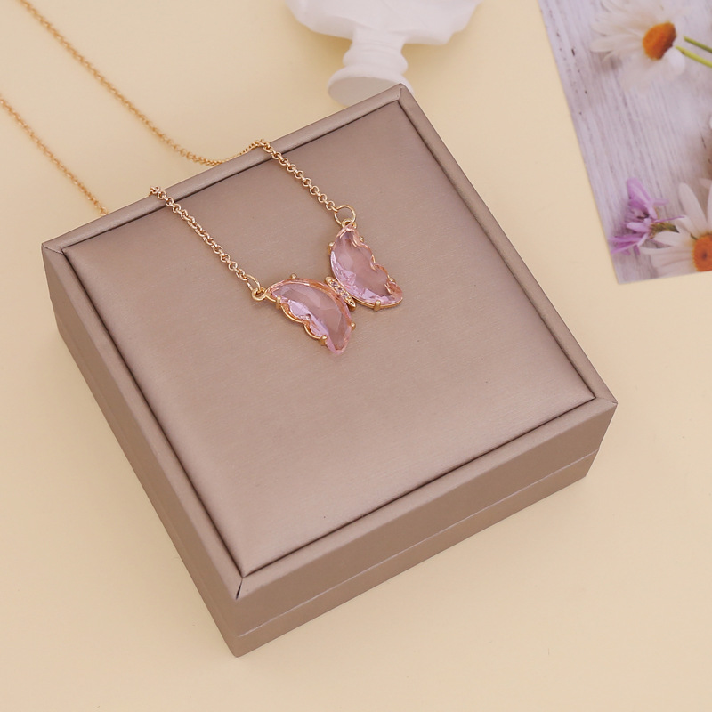 Bijou transfrontalier européen et américain : collier papillon en verre multicolore pour femme, créatif et polyvalent._voghion.com
