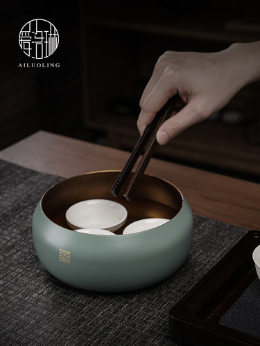444Z Wholesale Tea Ceremony Spare Parts Brass Tea Washer Jianshui Household Retro Tea Cup Wash Basin Chinese Tea Bowl Copper