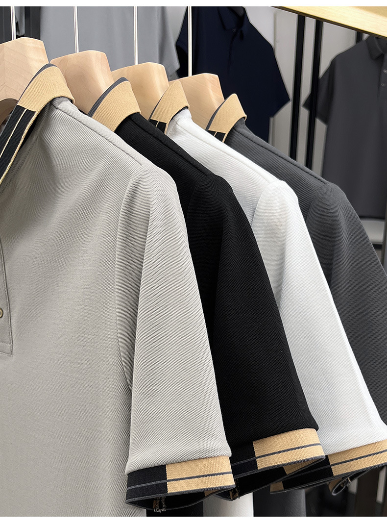 Men's Summer New Short-Sleeve Turn-Down Collar Youth Ice Silk High-End Fashionable Versatile T-Shirt_viptrois.com