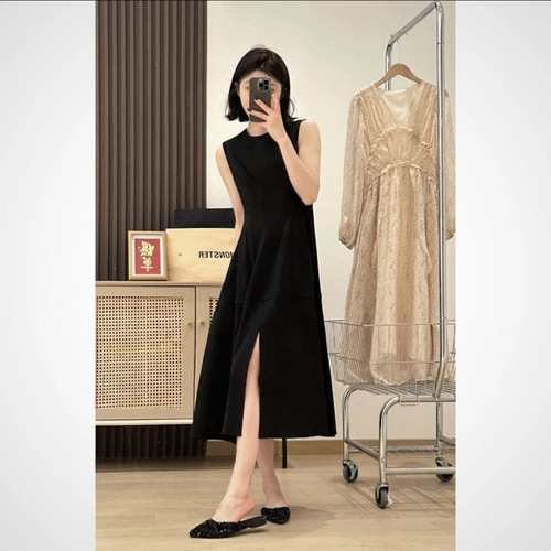 Black Open Hem Dress for Women - 2025 Summer New Casual Sleeveless Unique Style and Slender Herve Hennin Dress