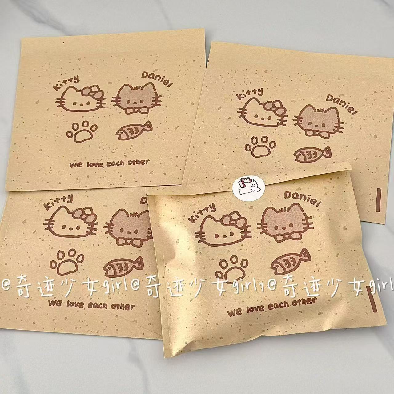 泼墨kitty猫牛皮纸袋不透明自封包装袋加厚大容量打包材料礼品袋