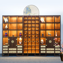 新中式博古架玻璃门老榆木茶室置物架茶壶展示柜多宝阁实木茶叶柜