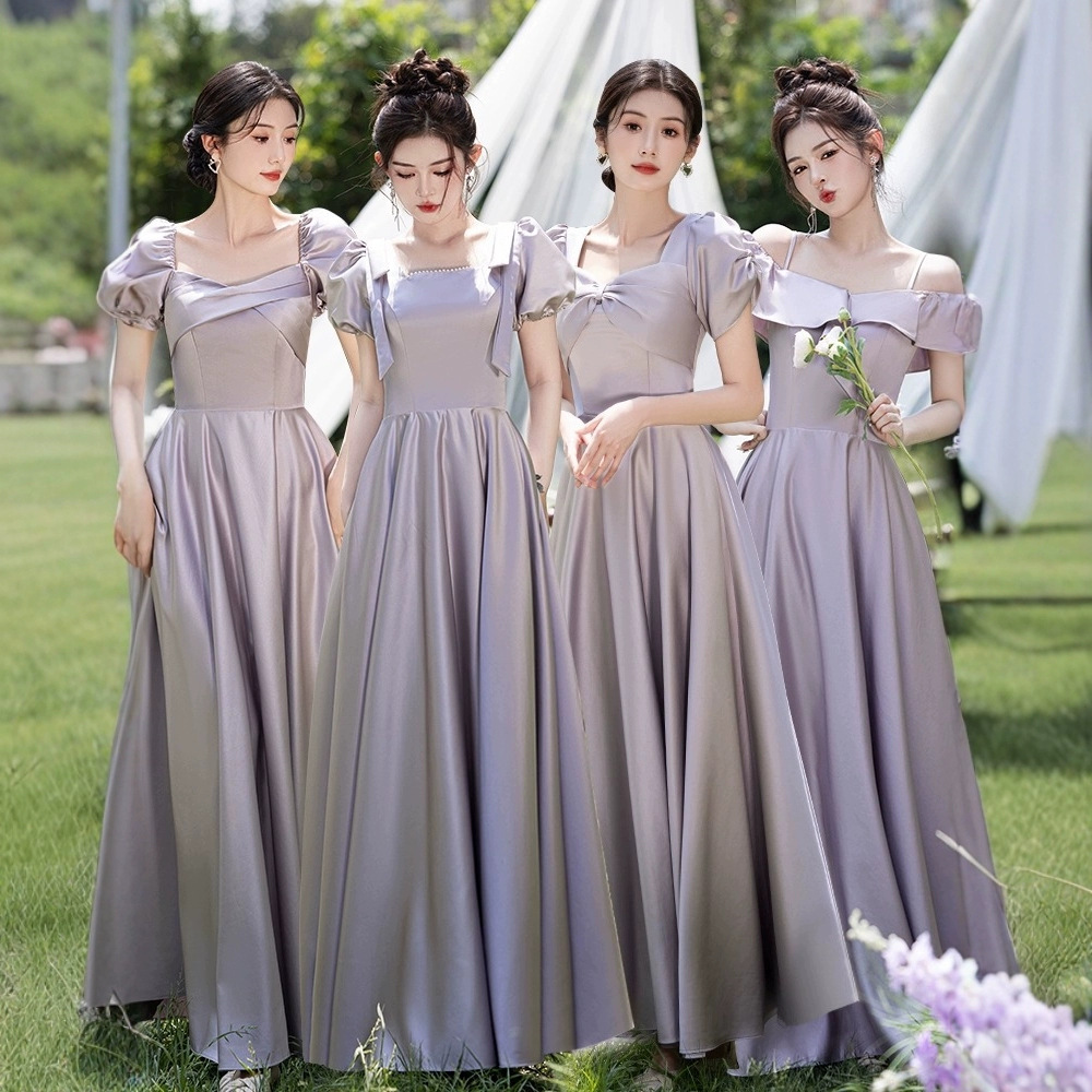 Purple Bridesmaid Dress 2026 New Spring and Winter Wedding Dress Women Can Wear Casually High-End Niche Satin Sister Group