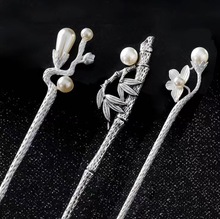 花中四君系列復古銀發簪子 竹子蘭花朵古裝盤頭發飾合金屬發釵子