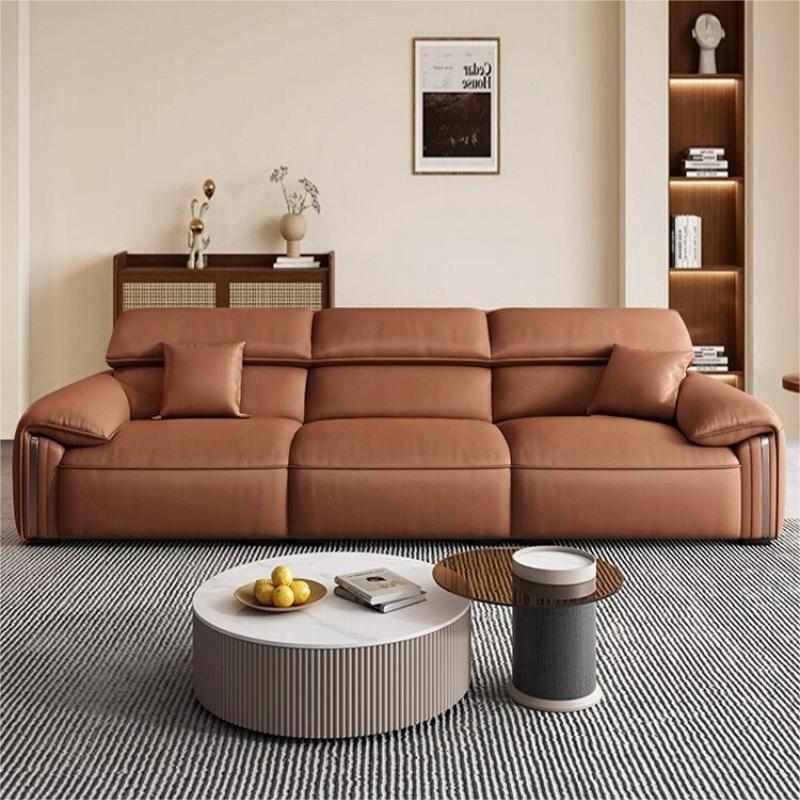 Italiano minimalista estilo MEDIADOS DE-antiguo sofá de cuero sala de estar primera capa de piel de vaca pequeño apartamento retro fila recta combinación de sofá de cuero