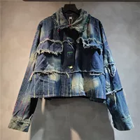 Джинсовая куртка осенняя длинный рукав, дизайнерская, для отдыха, oversize