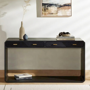 American Style Retro Solid Wood Entrance Table Sofa Back Table Modern Simple Entrance Hall Black Decorative Table