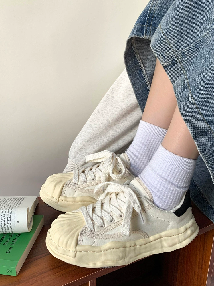 Мужская обувь 2025, весенне-летние новые парусиновые туфли на толстой подошве для мужчин и женщин, растворяющиеся туфли с ракушечным носком, универсальные кроссовки, модная обувь для пар