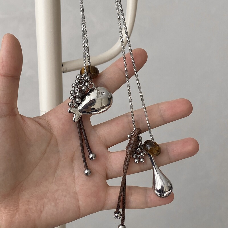 Blogger's Same Style Metal Fish Tiger Eye Stone Necklace Tassel Grape Bunch Long Adjustable Sweater Chain Accessories for Women Blogger's Same Style Metal Fish Tiger Eye Stone Necklace Tassel Grape Bunch Long Adjustable Sweater Chain Accessories for Women