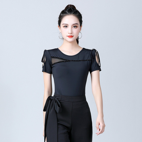 Latin dance ballroom dance social practice clothing for women on behalf of adults summer slim modern dance short-sleeved tops for women