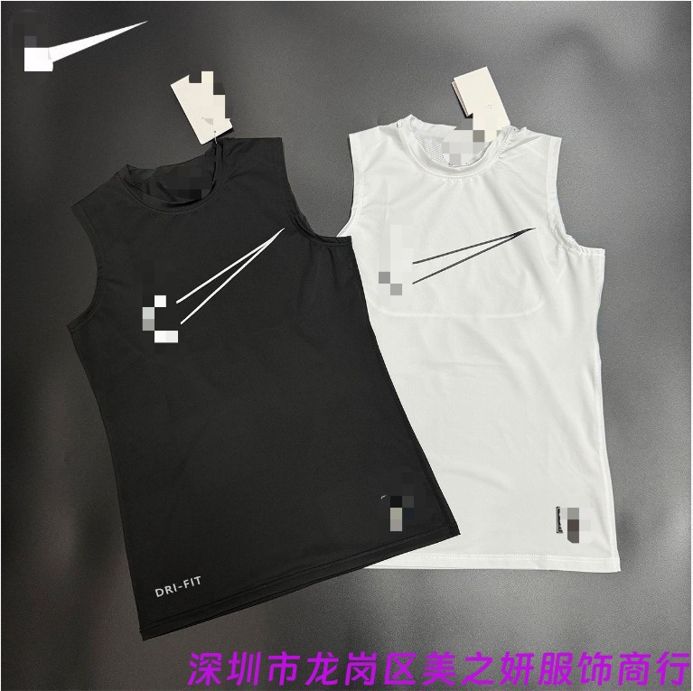 Men's fitness vest with large logo, tight-fitting athletic training sleeveless T-shirt, basketball casual compression tight-fitting vest