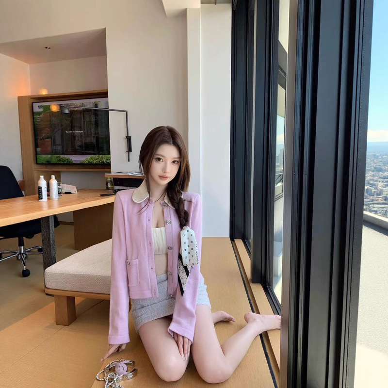 CHICYOU25b 乖乖女小香可拆卸白领子绵羊毛少女风针织开衫|undefined
