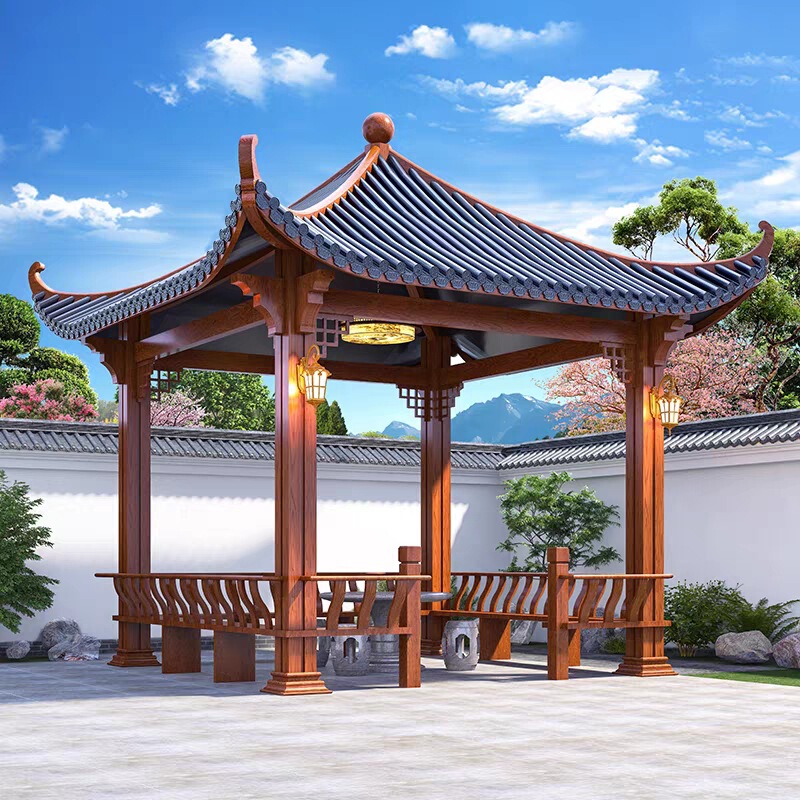 Aluminum Alloy Antique Four-Corner Pavilion Factory Direct Supply Wholesale Outdoor Anti-Corrosion Community Scenic Spot Courtyard Aluminum Art Pavilion