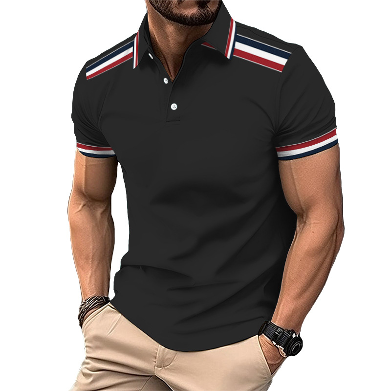 Nueva camisa de golf europea y americana transfronteriza camisa de polo con estampado de letras de manga corta color sólido gráfico 3d camisa POLO de tres botones