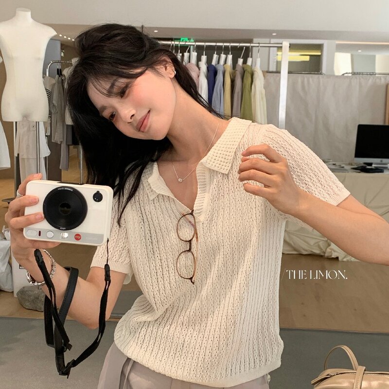 The Lemon Lemon Green Tea 2026 Summer Lapel Short Sleeve Knitted Sweater for Women, Thin and Versatile Slimming Top The Lemon Lemon Green Tea 2026 Summer Lapel Short Sleeve Knitted Sweater for Women, Thin and Versatile Slimming Top