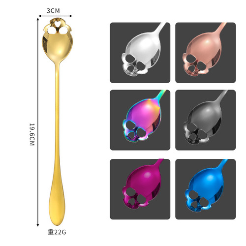 Factory direct selling stainless steel skull spoon stirring coffee dessert bar bone Christmas Amazon 410 skull spoon