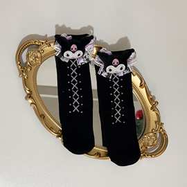 女童中筒袜春秋款库洛米蕾丝蝴蝶结儿童袜子卡通公仔小腿袜洛丽塔
