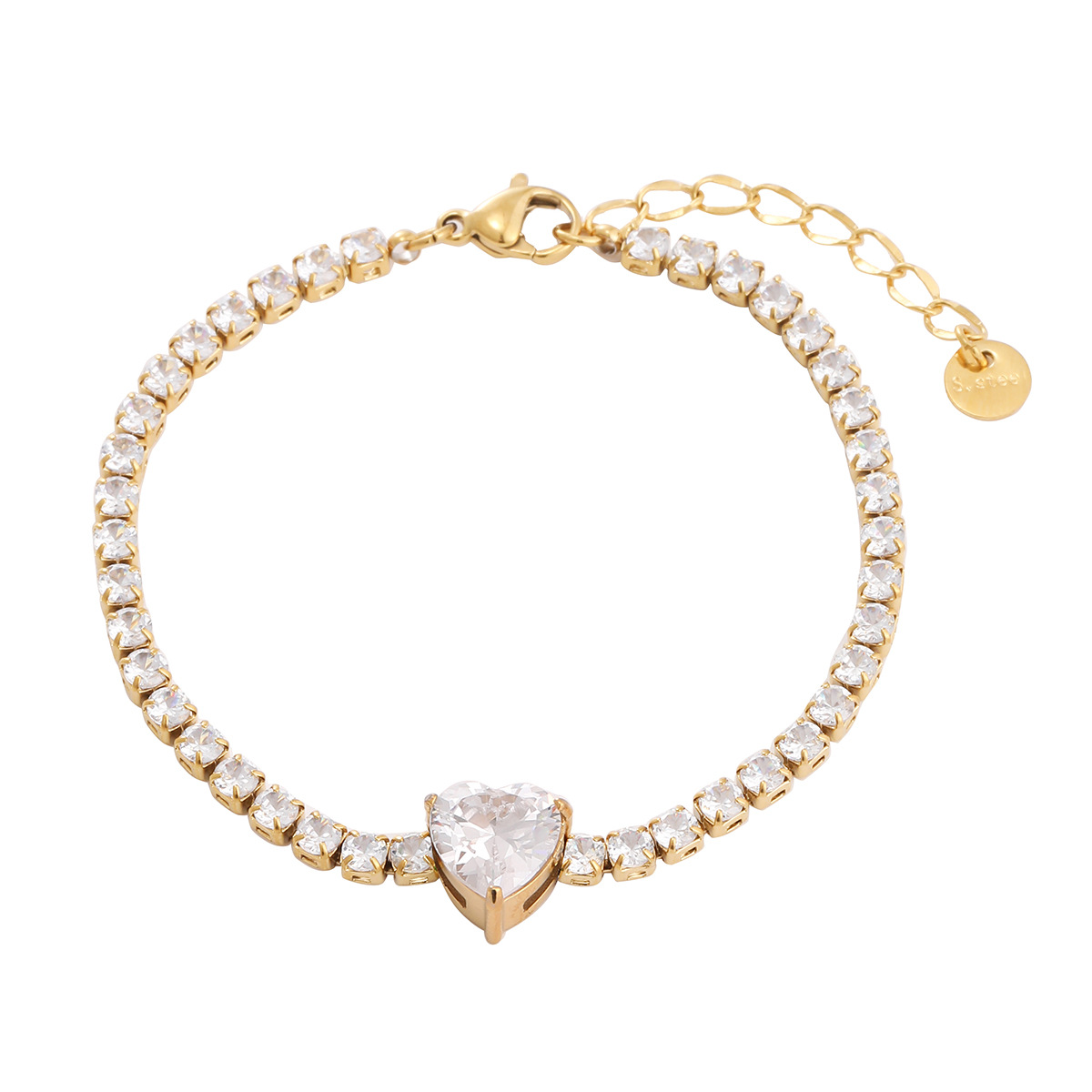 13g Weight 0.03µm-0.05µm Gold Plating Thickness PVD Coated Gold Plating Process Real Gold Plated Plating Material Rhinestones Inlay Material Bracelets Classification 1 Piece Quantity Holiday, Daily Occasion 304 Stainless Steel Material Heart Shape Pattern Women's Gender Simple Style, Classic Style Style Waterproof Non Tarnish, Inlay Craft PVD Coated Real Gold Plated Heart Shape 304 Stainless Steel Simple Style Classic Style Waterproof Non Tarnish Bracelets 11