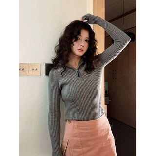 设计师女装 海军领复古感满满的拉链美丽诺羊毛三股加厚羊毛毛衣
