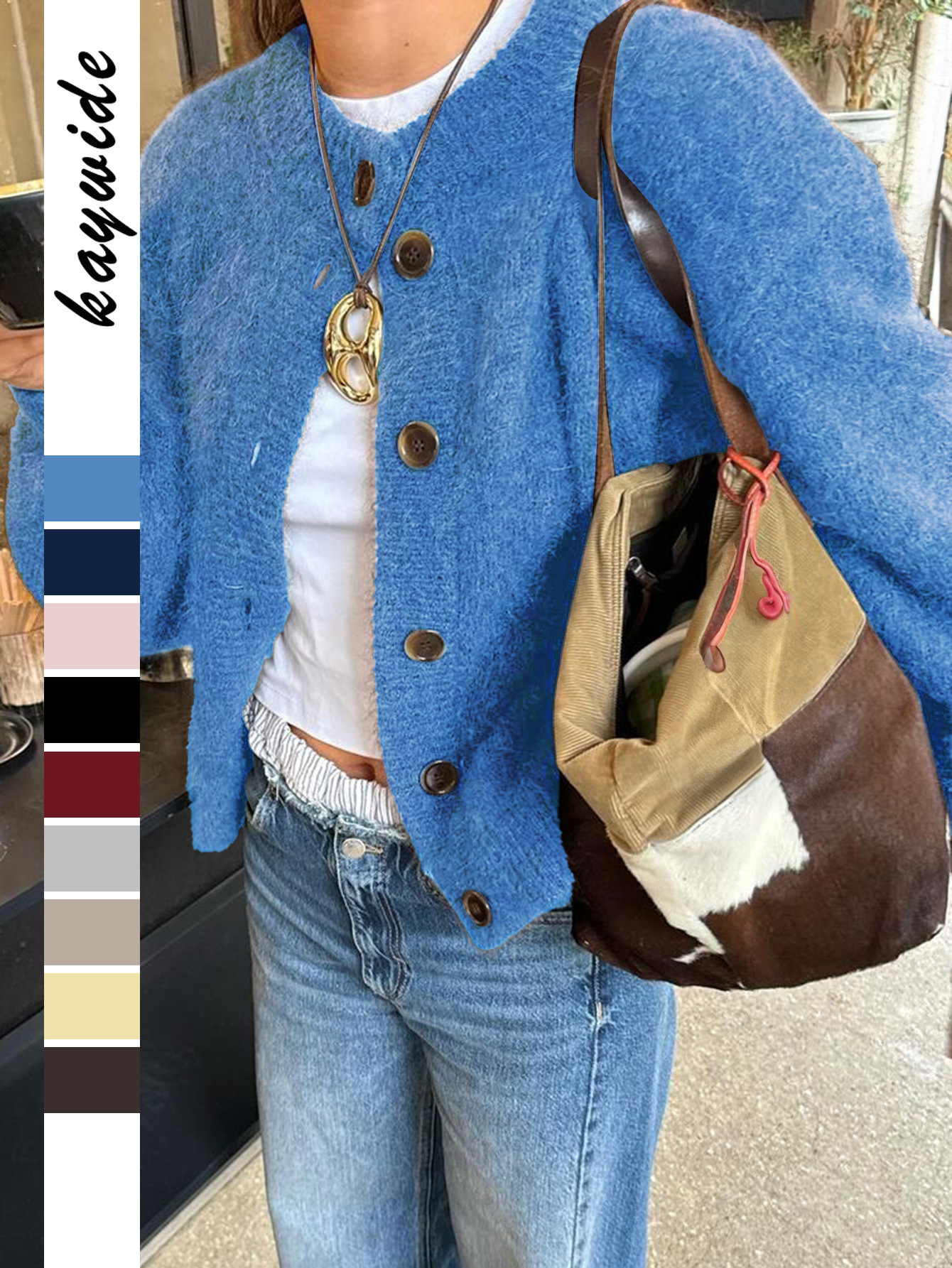 Kaikuo transfronterizo Europa y Estados Unidos botones de estilo casual camisa de lana suéter de mujer 2025 otoño y invierno estación independiente de Amazon