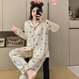 2025韩版女款妈妈可爱  秋冬季睡衣女金丝绒翻领甜美家居服