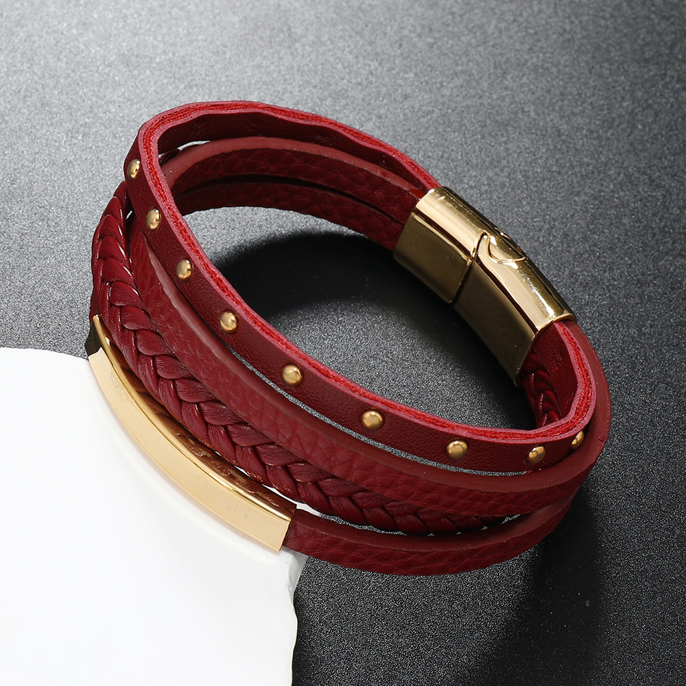 Rétro Couleur Unie Acier Inoxydable Faux Cuir Unisexe Bracelets display picture 10