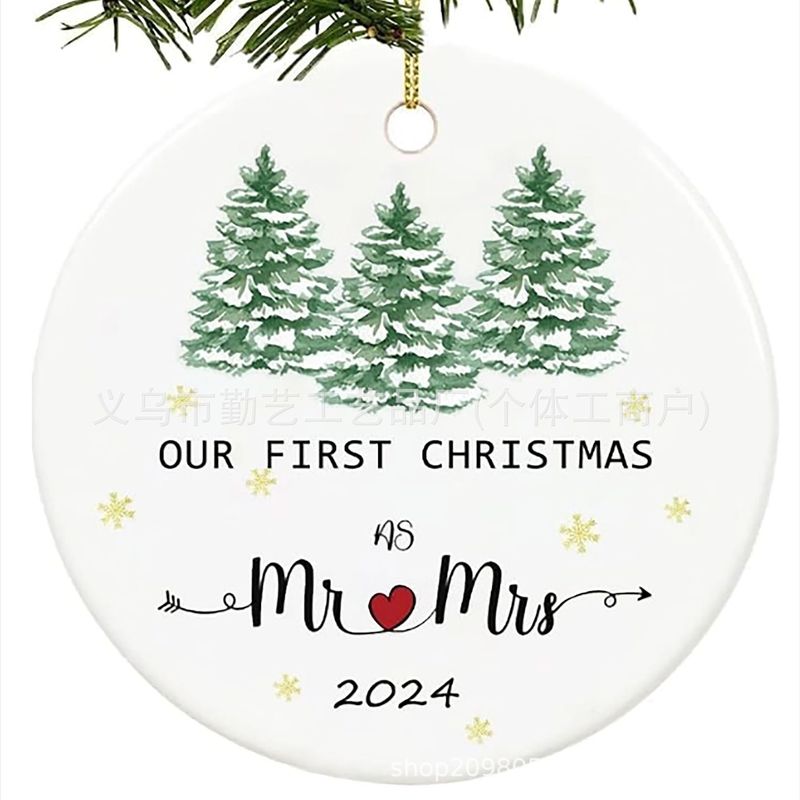 国境を越えた新型アマゾン円形クリスマス陶磁器ペンダントクリスマスツリー吊り下げブランド吊り下げ陶磁器ペンダント|undefined