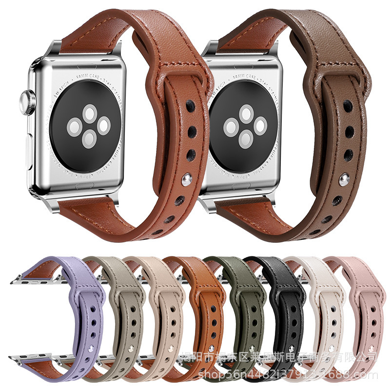 New Model Suitable for Applewatch Iwatchse12345678 Small Waist Single Nail Leather Strap
