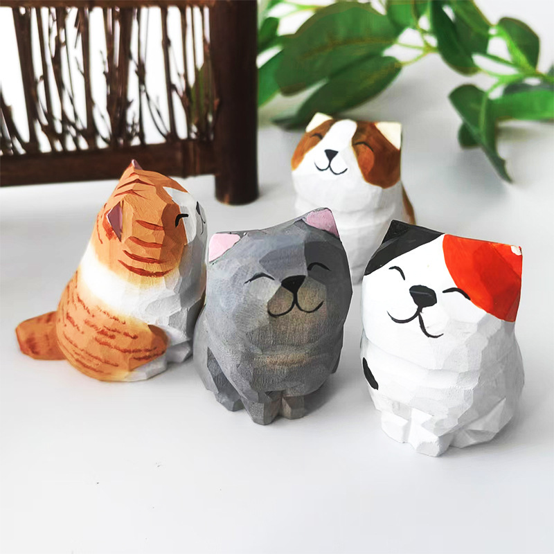 小猫纯手工实木雕刻工艺品客厅办公室桌面摆件创意家居饰品小礼物|undefined