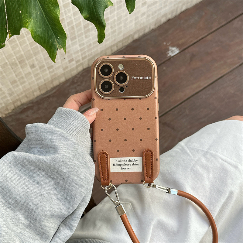 Otoño e invierno simple lunares 15ProMax cordón de hebilla de cuero iphone14 para Apple 16PM funda para teléfono móvil 13 mujer 15