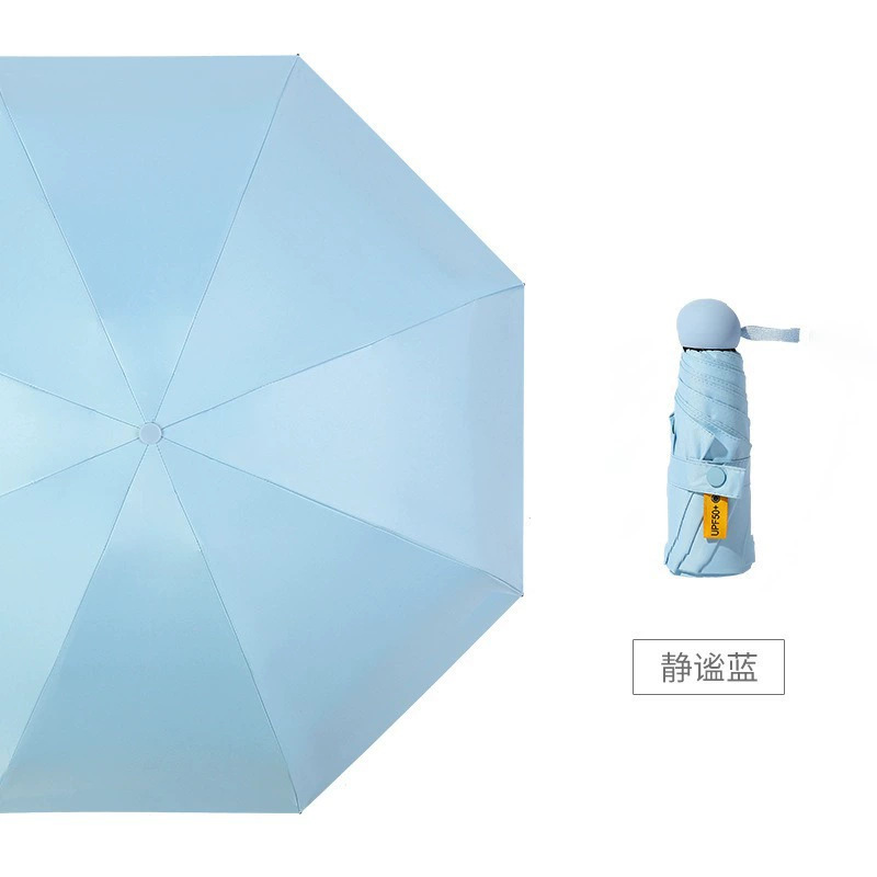 50% de descuento paraguas de cápsula de seis huesos paraguas de Sol de doble uso pequeño paraguas de bolsillo portátil simple pegamento negro paraguas de protección solar al por mayor
