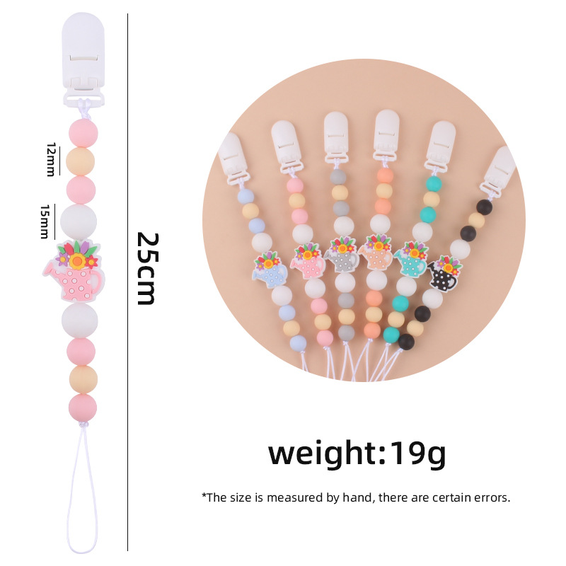 Bebé suministros de dibujos animados florero de silicona pequeño mordedor creativo DIY calmante bebé mordedura molar anti-gota cadena